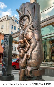 September 14, 2018 - Juneau, Alaska: Bronze Sculptures By Native Artists David R. Boxley And Stephen Jackson.