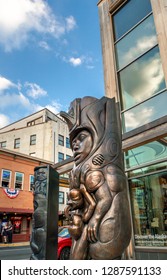 September 14, 2018 - Juneau, Alaska: Bronze Sculptures By Native Artists David R. Boxley And Stephen Jackson.