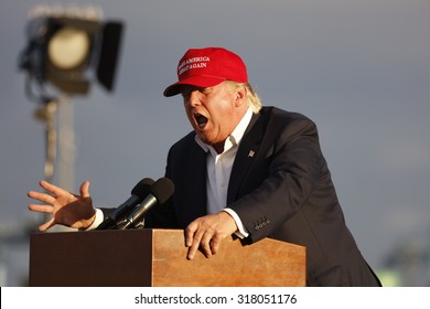 September 15, 2015, Donald Trump, 2016 Republican presidential candidate, speaks during a rally aboard the Battleship USS Iowa in San Pedro, Los Angeles, California