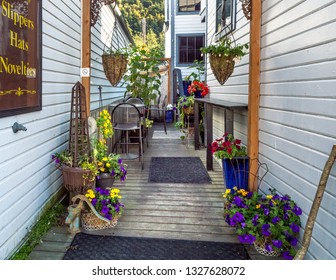 September 15, 2018 - Skagway, AK: Colourful Private Garden Off Broadway Street.