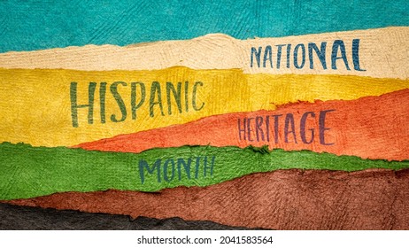 September 15 - October 15, National Hispanic Heritage Month - handwriting in Huun paper handmade in Mexico, reminder of cultural event - Powered by Shutterstock