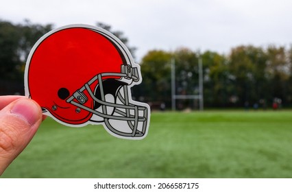 September 16, 2021, Cleveland, Ohio. Emblem Of A Professional American Football Team Cleveland Browns Based In Cleveland At The Sports Stadium.