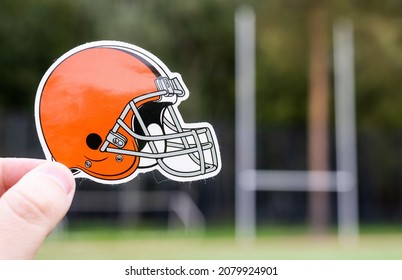 September 16, 2021, Cleveland, Ohio. Emblem Of A Professional American Football Team Cleveland Browns Based In Cleveland At The Sports Stadium.