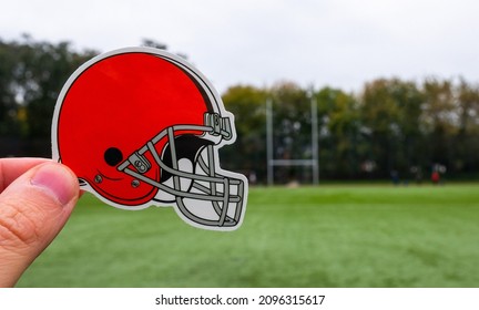 September 16, 2021, Cleveland, Ohio. Emblem Of A Professional American Football Team Cleveland Browns Based In Cleveland At The Sports Stadium.