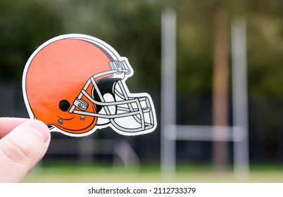 September 16, 2021, Cleveland, Ohio. Emblem Of A Professional American Football Team Cleveland Browns Based In Cleveland At The Sports Stadium.