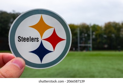 September 16, 2021, Pittsburgh, PA. Emblem of a professional American football team Pittsburgh Steelers based in Pittsburgh at the sports stadium.
