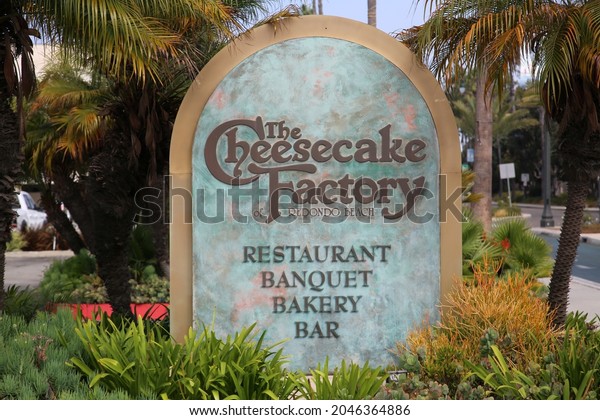 September 16, 2021\
Redondo Beach California: The Cheesecake Factory sign. Road Sign\
announcing the location of the Redondo Beach California Cheesecake\
Factory restaurant sign.\
