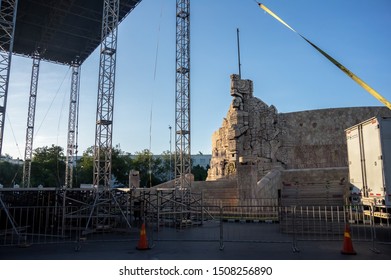Mérida, Yucatán / México - September 18, 2019: Stage Preparation For Ricky Martin Concert Because Of The 17th World Summit Of Nobel Peace Laureates.