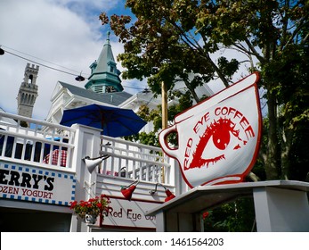 ⁨Provincetown⁩, ⁨Massachusetts⁩ / ⁨United States⁩ - September 19, 2008. Red Eye Coffee Chop Sign On Commercial Street In Provincetown.