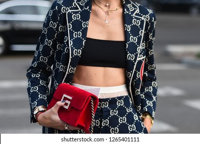 September 19, 2018: Milan, Italy - Street Style Outfits In Detail During Milan Fashion Week  - MFWSS19