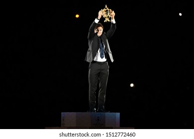 September 20, 2019, Tokyo, Japan, Richie McCaw Former New Zealand Captain Lift Up Webb Ellis Cup At Rugby World Cup 2019 Opening Ceremony In Japan At The Ajinamoto Stadium,Tokyo