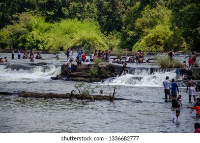 September 2015. Athripally,  Kerala. People spending time in the outdoors of Athripally waterfalls during the public holiday of Eid Adha.