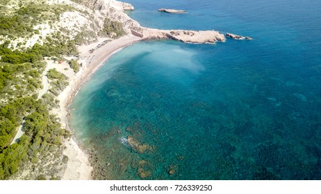 September 2017: Aerial View Of Fourni Beach, Rodos Island, Aegean Greece