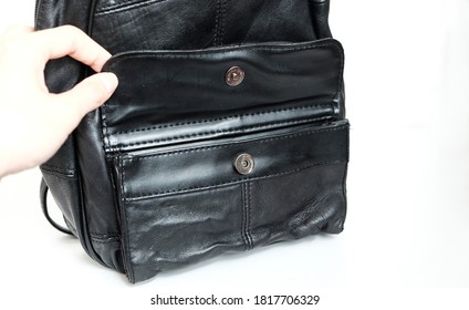 September 2020, Swansea UK-Product Photography Of Vintage Lorenz Accessories Small Back Pack, Leather, Black