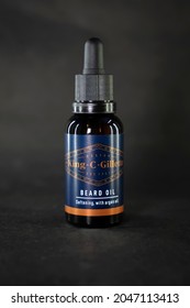 September 2021, India, West Bengal, Product Photography Of King C. Gillette Beard Oil At Home   