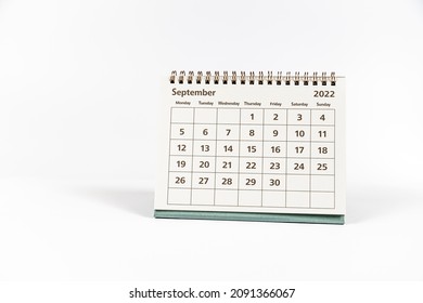 September 2022 Paper Calendar Month Page On White Background