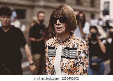 September 22, 2018: Milan, Italy -  Vogue Fashion Editor Anna Wintour During Milan Fashion Week - MFWSS19