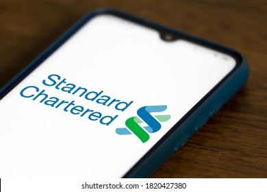 September 23, 2020, Brazil. In this photo illustration the Standard Chartered logo seen displayed on a smartphone