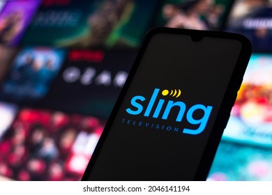 September 23, 2021, Brazil. In This Photo Illustration The Sling TV Logo Seen Displayed On A Smartphone