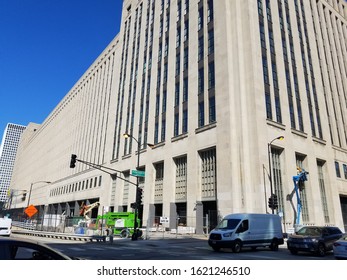 September 24, 2019, Chicago, IL The Old Chicago Main Post Office Building Under A Clear Blue Sky