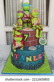 September 24th 2021 Malang Indonesia - Handmade Birthday Cake With Teenage Mutant Ninja Turtle's Theme.