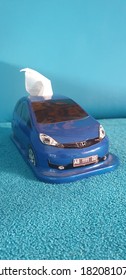 September 24th,2020 Klaten Indonesia. Car Tissue Box With Blue Colour Design Made Of Plastic Material