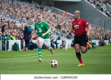 September 25th, 2018, Cork, Ireland - Damien Duff And Mikael Silvestre During The Liam Miller Tribute Match Between Ireland And Celtic XI Vs Manchester United XI.