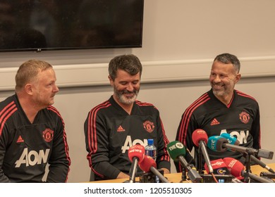 September 25th, 2018, Cork, Ireland - David May, Roy Keane And Ryan Giggs At The Pre-match Press Conference At Pairc Ui Chaoimh, For The Liam Miller Tribute Match.