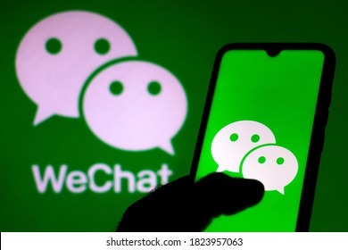 September 29, 2020, Brazil. In this photo illustration a WeChat logo is seen displayed on a smartphone