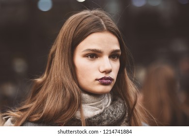 September 30, 2018: Paris, France - Young Model Posing After A Fashion Show During Paris Fashion Week   - PFWSS19