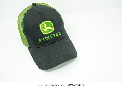 SEPTEMBER 5 2017 - NEW HOPE, MN: A Green And Black John Deere Logo Baseball Hat Isolated On White Background