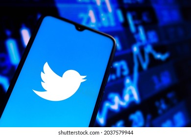 September 7, 2021, Brazil. In this photo illustration the Twitter logo seen displayed on a smartphone