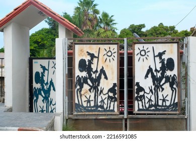 September-07-2020. Todos Santos, Mexico. Decorative Metal Panels With Designs Based On Picasso Drawings. (Editorial Use Only)