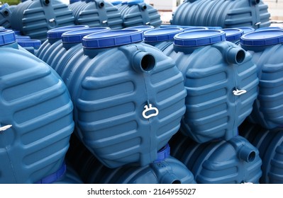Septic tanks and other storage tanks at the manufacturer factory depot - Shutterstock ID 2164955027