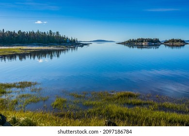 Sept-Iles, Qc, Canada - September 5th 2020: View on the Sept-Iles bay and the St Lawrence river from Aylmer Whittom Park, near Sept-Iles, in Cote Nord region of Quebec, Canada