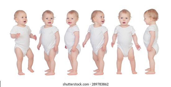 Sequence Of A Baby Standing Isolated On White Background