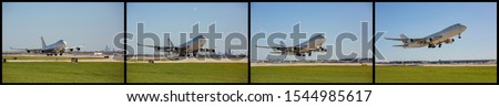 Sequence of a cargo jumbo jet take off from the Chicago airport.