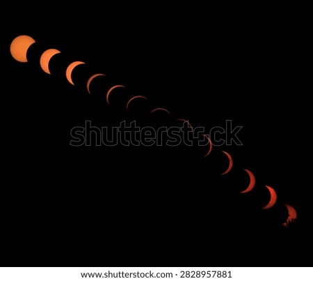 sequence showing the different phases of a partial eclipse in the sky, from begining to end