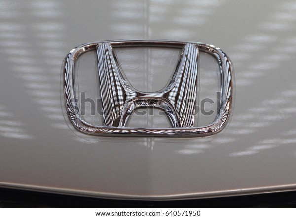 Serbia; Belgrade; April 2, 2017; The close up of\
Honda logo; the 53rd International Motor Show in Belgrade from\
March 24th to April 2nd,\
2017.
