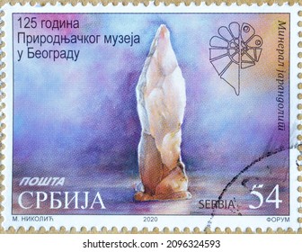 Serbia - circa 2020 : Cancelled postage stamp printed by Serbia, that shows Jarandolite, Museum of Natural History, Belgrade, 125th Anniversary, circa 2020.