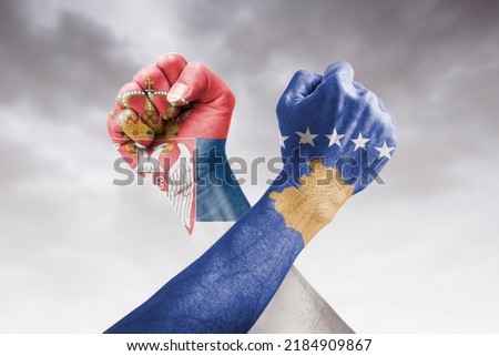 Serbia and Kosovo war, country flags and punch