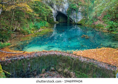 Serbia Nature. Krupajsko Vrelo, Srbija. Beautiful Turquoise Water. Krupaj Stream Serbia. 