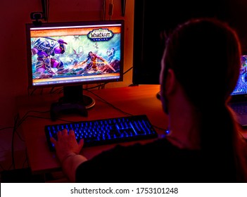 SERBIA, NOVI SAD - JUN 7, 2020: A boy is playing a video game, the World of Warcraft