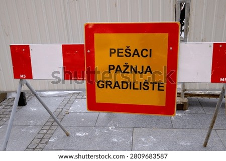 Serbian construction warning sign reading 