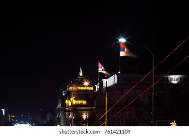 Serbian flags in the wind.