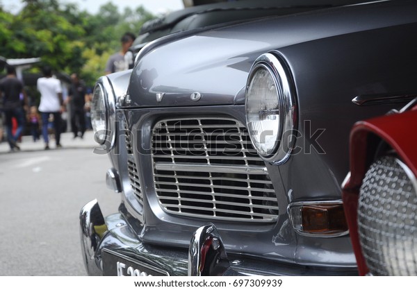 SERDANG, MALAYSIA - JULY 26,\
2017: Vintage car headlight and fog lamp. It is well preserved by\
owner. 