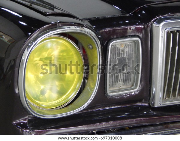 SERDANG, MALAYSIA - JULY 26,\
2017: Vintage car headlight and fog lamp. It is well preserved by\
owner. 