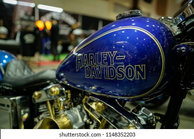 Serdang, Malaysia - July 29, 2018 :  Nice details on Harley Davidson motorcycle displays during Art Of Speed Malaysia 2018 held on MAEPS, Kuala Lumpur,  Malaysia.