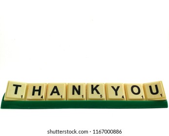 Seremban, Malaysia - 28 August 2018 : Scrabble Letters Forming Word THANK YOU On Isolated White Background.