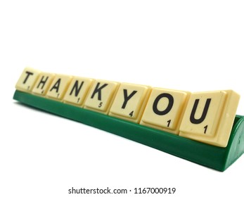 Seremban, Malaysia - 28 August 2018 : Scrabble Letters Forming Word THANK YOU On Isolated White Background.